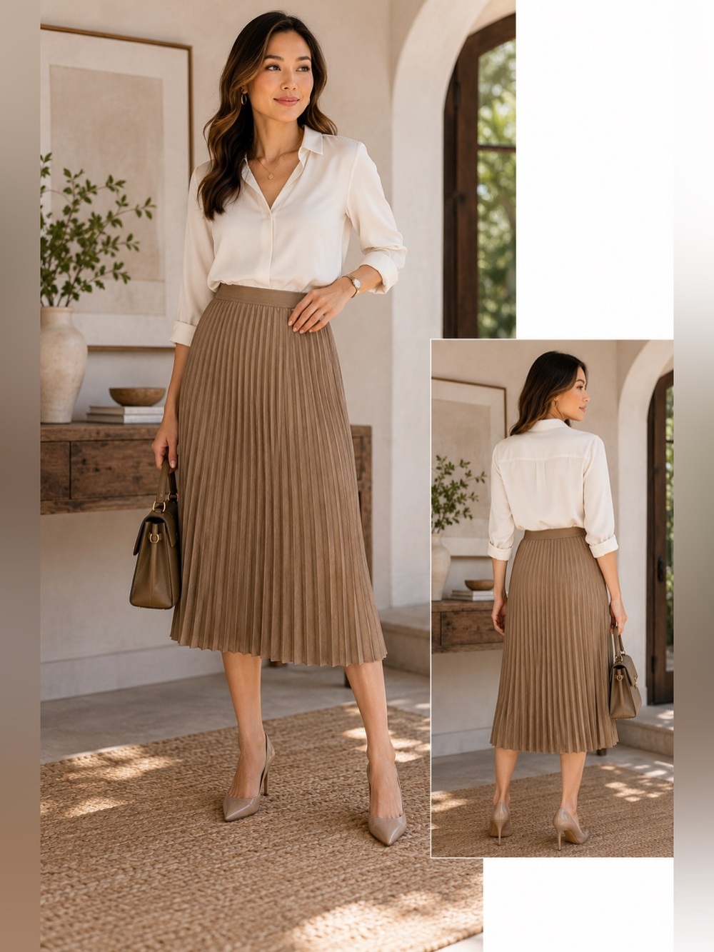Nurture Pleated Midi Skirt - Taupe